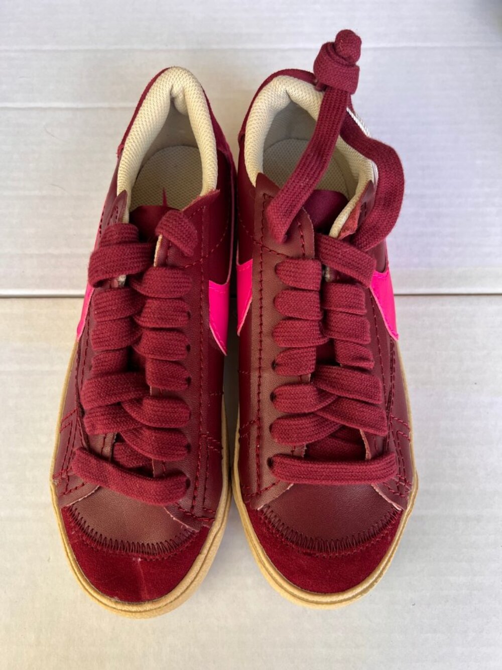 Nike Blazer Low 77 Jumbo Burgundy Pink Swoosh Sneakers Womens 7.5